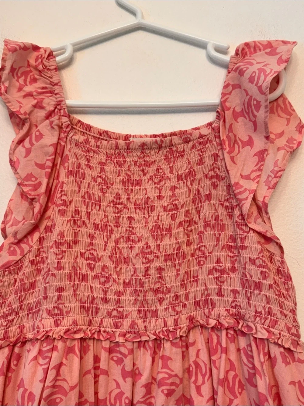 J Crew Crewcuts Girls' Pink smocked ruffle dress Fish Print Size 8